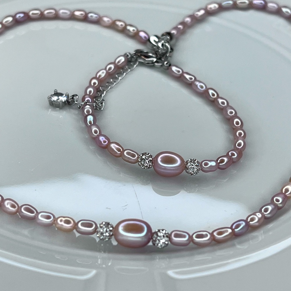 Handmade Beautiful Cotton Candy Pink Freshwater Pearl Necklace Bracelet Set